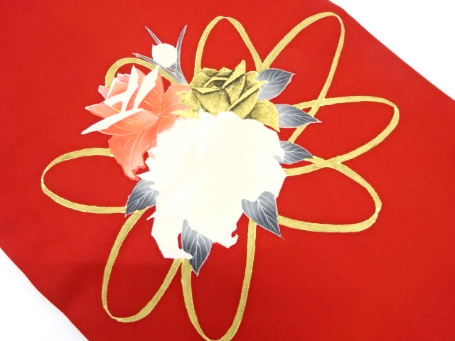 JAPANESE KIMONO / ANTIQUE NAGOYA OBI / SILK / SHIOZE / KINSAI / ROSE